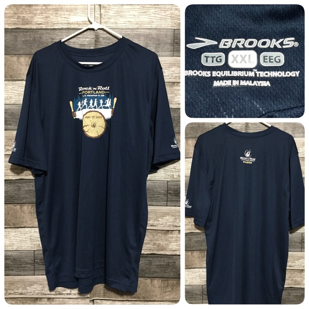 Brooks Rock Roll Marathon 2015 Portland T Shirt Men’s XXL Navy Blue Running